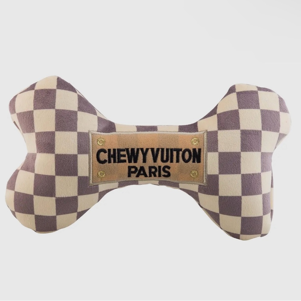 Chewy Vuiton Bone Squeaker Toy (Brown & Cream)